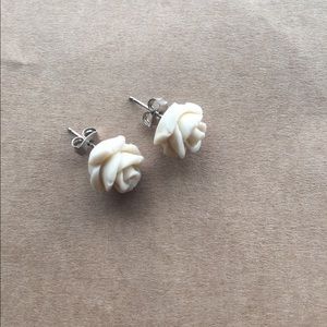 White Rose Stud Earrings